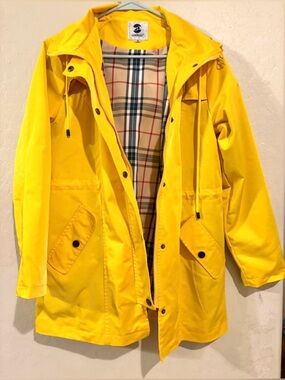 SAPHIROSE Yellow Hooded  Plaid Lined Trenchcoat Jacket Coraline-Inspired- Size M